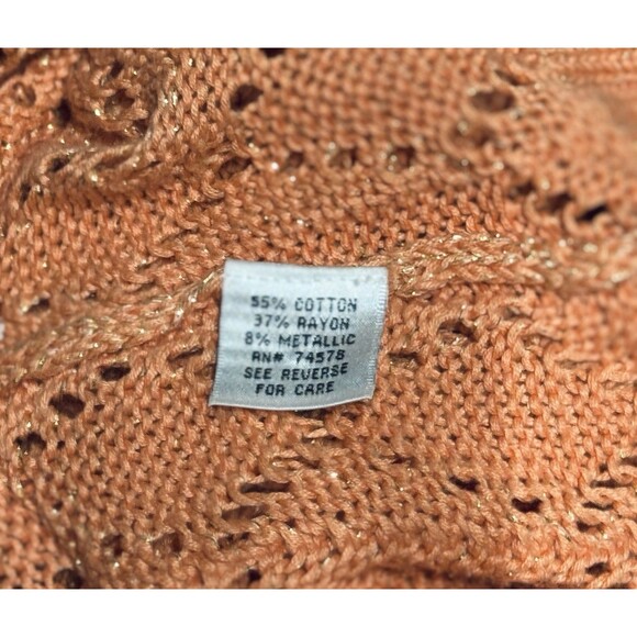 Cache Orange Metallic Short Sleeve V-Neck Fitted Sweater / Tunic Medium VTG - Picture 4 of 5
